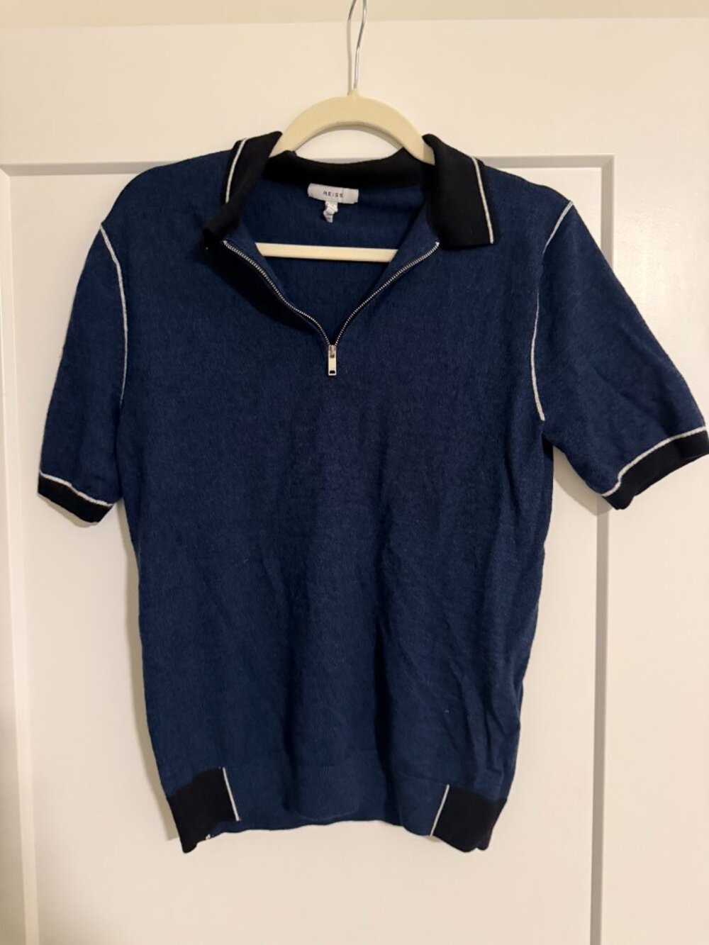 Reiss Navy Knit Quarter-Zip Polo Size M